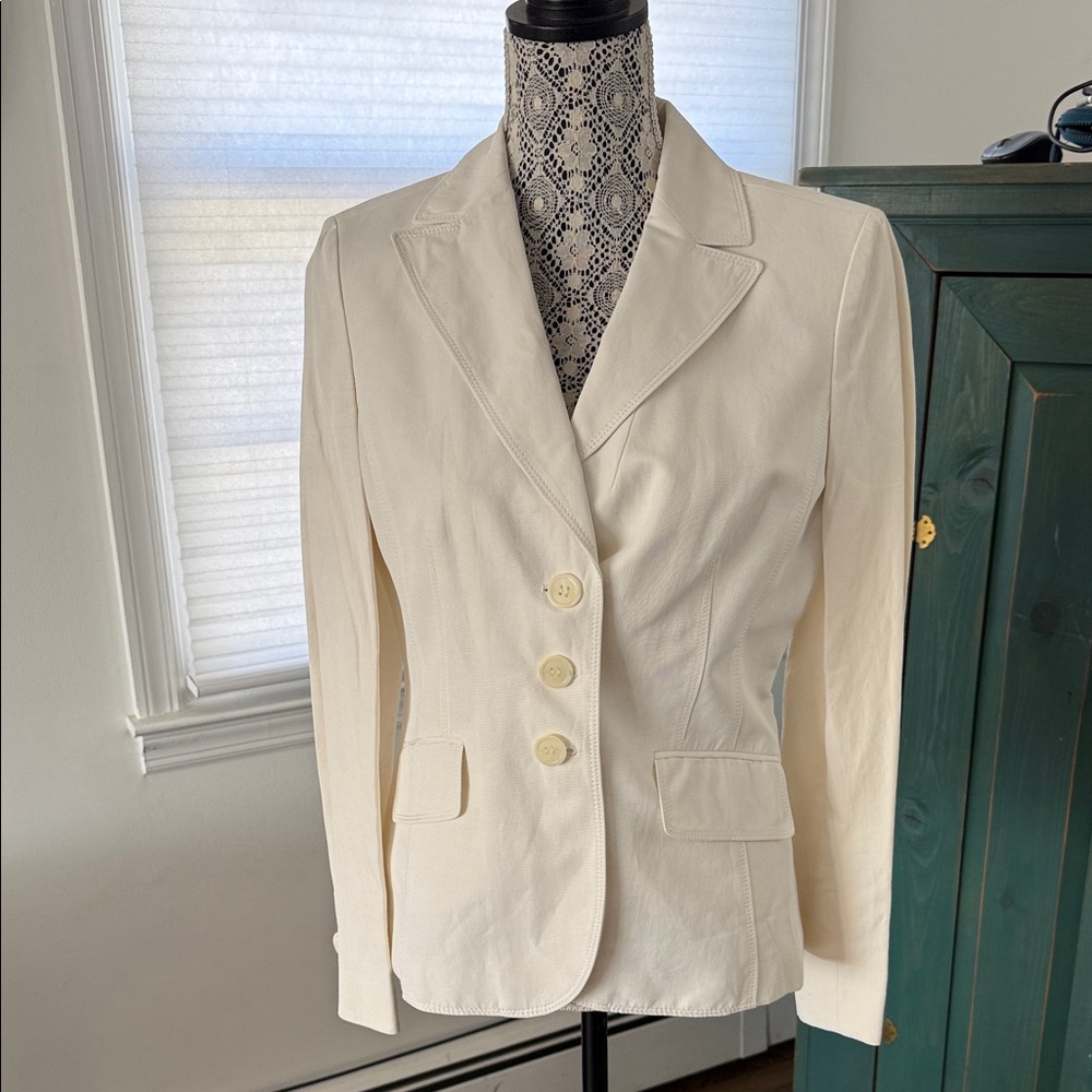 Ann Taylor Cream Blazer with Button Detail